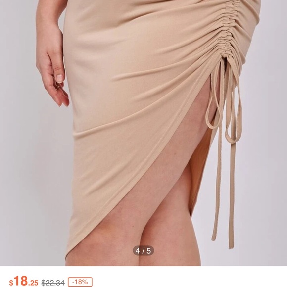 SHEIN Tan Asymmetrical Bodycon Dress with Slit - Picture 3 of 7